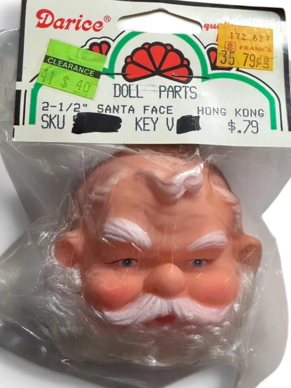 Darice Santa Face Doll Part Molded Beard Rubber 60s Christmas